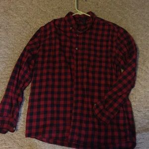 Men's red and black plaid button up